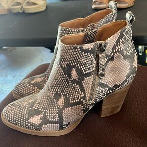 Snake print double zip booties in great condition